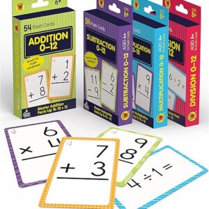 Carson Dellosa 4-Pack Math Flash Cards for Kids Ages 4-8, 211 Addition and Subtraction Flash Cards and Multiplication and Division Flash Cards for Kindergarten, 1st, 2nd, 3rd,...